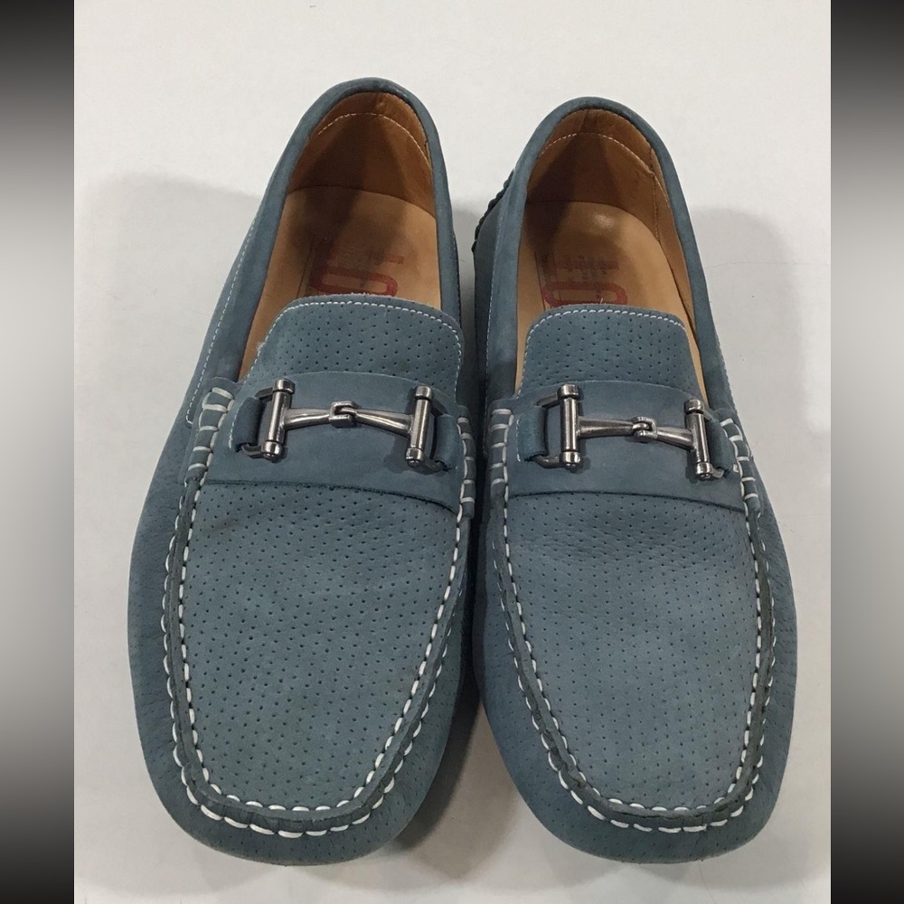 Men's 1901 Avalon Blue Nubuck Perf Horsebit Driving Loafers Size 10.5M